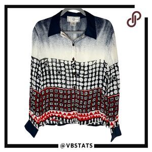 St. John Sport Women's Geometric Sheer Button Down Shirt Multicolor‎ Size Small